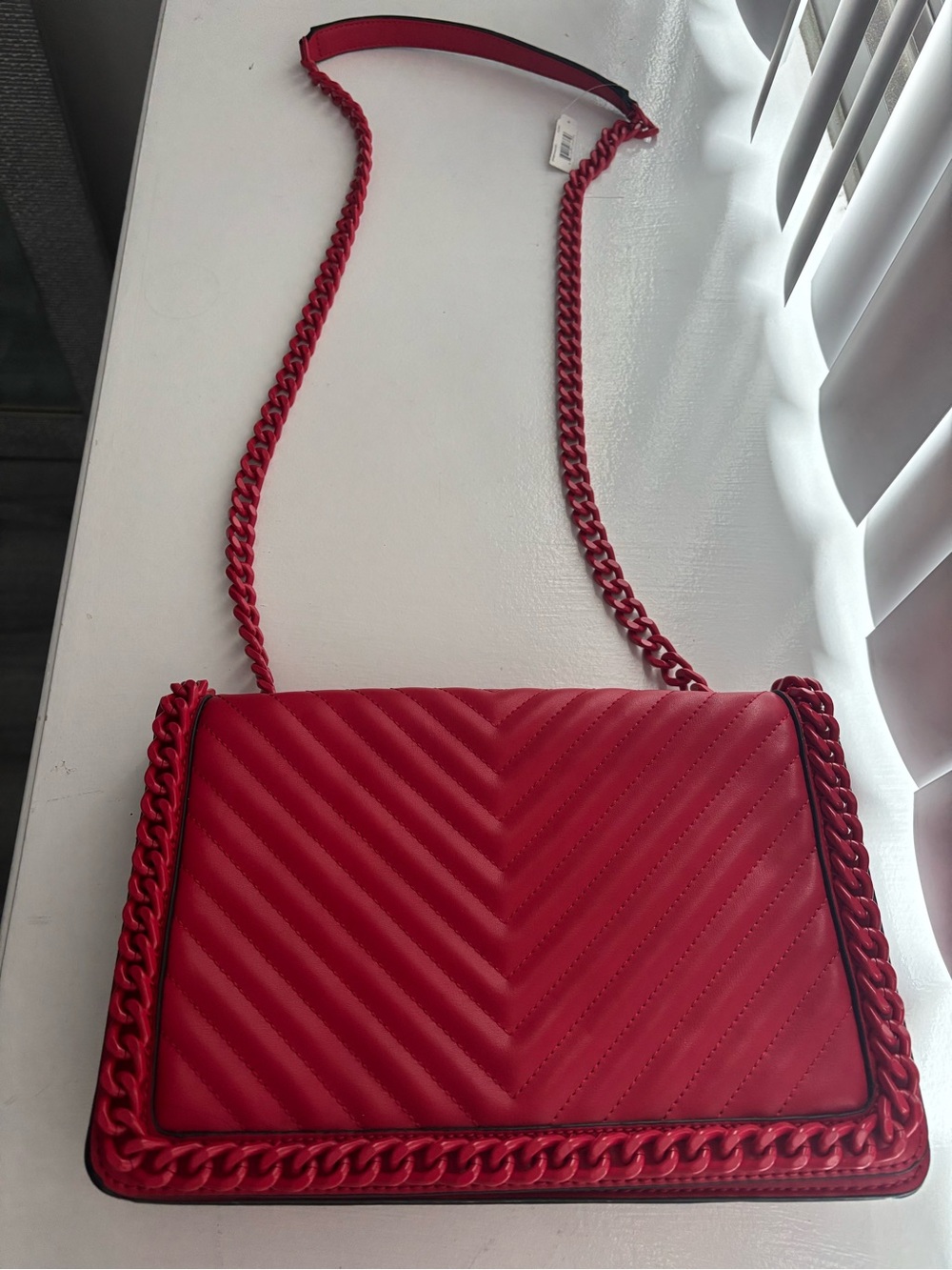Aldo Red Quilted Chain-Trim Crossbody